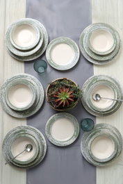 Hermia Juego de Cena de 24 Piezas Crema y Verde